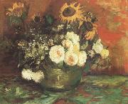 Vincent Van Gogh Bowl with Sunflowers,Roses and other Flowers (nn040 Sweden oil painting reproduction